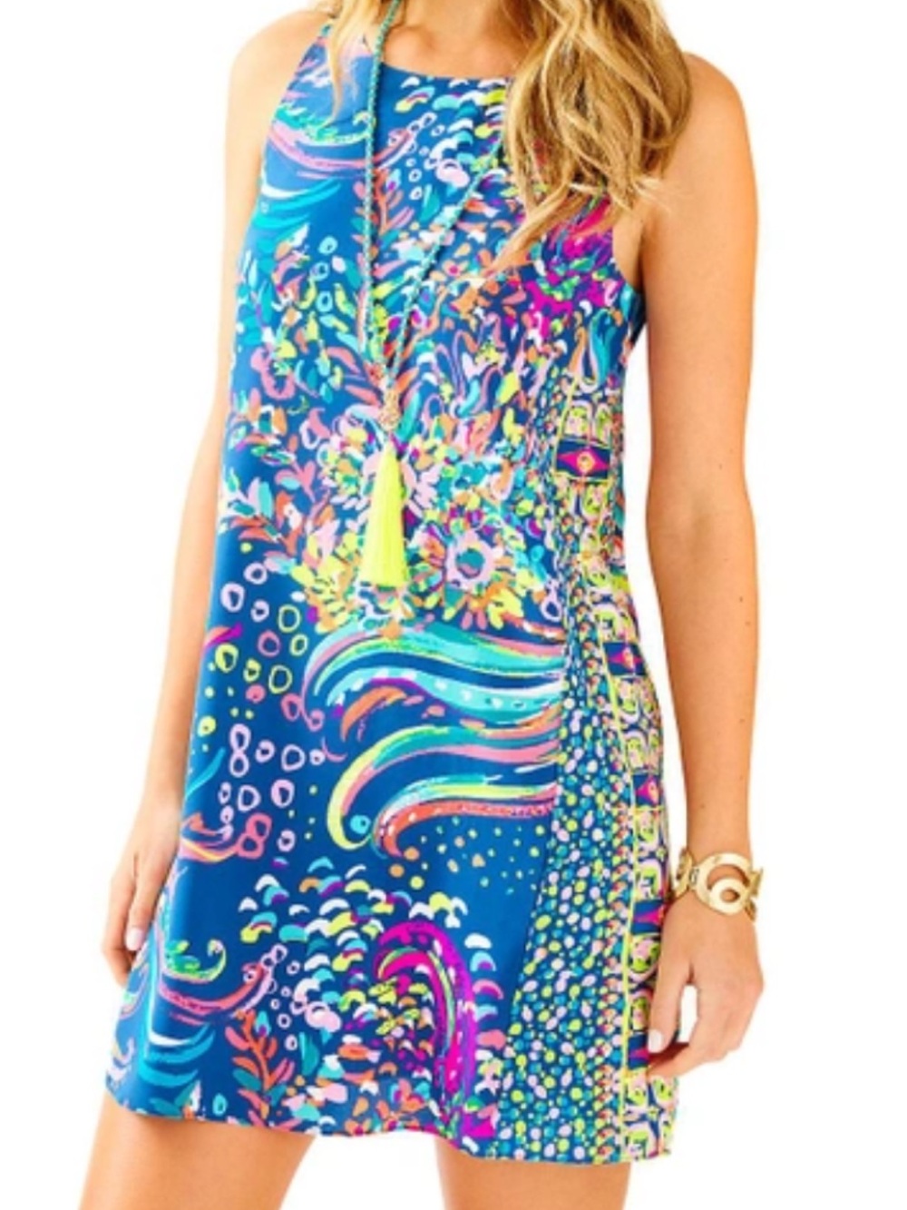 Lilly Pulitzer Jackie 100% Silk bright pink Multicolor shift dress XXS